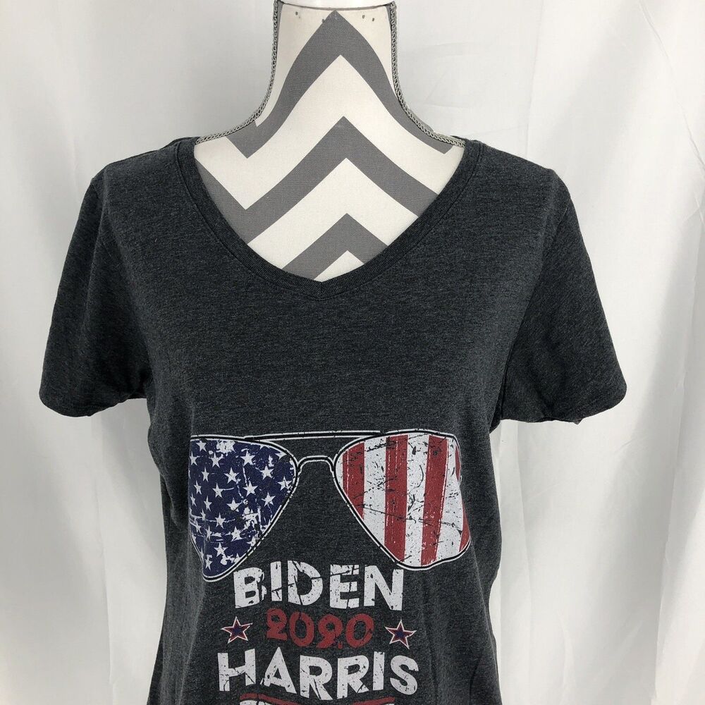 Port Company Gray Biden Harris 2020 American Flag Aviator Sunglasses T Shirt XL